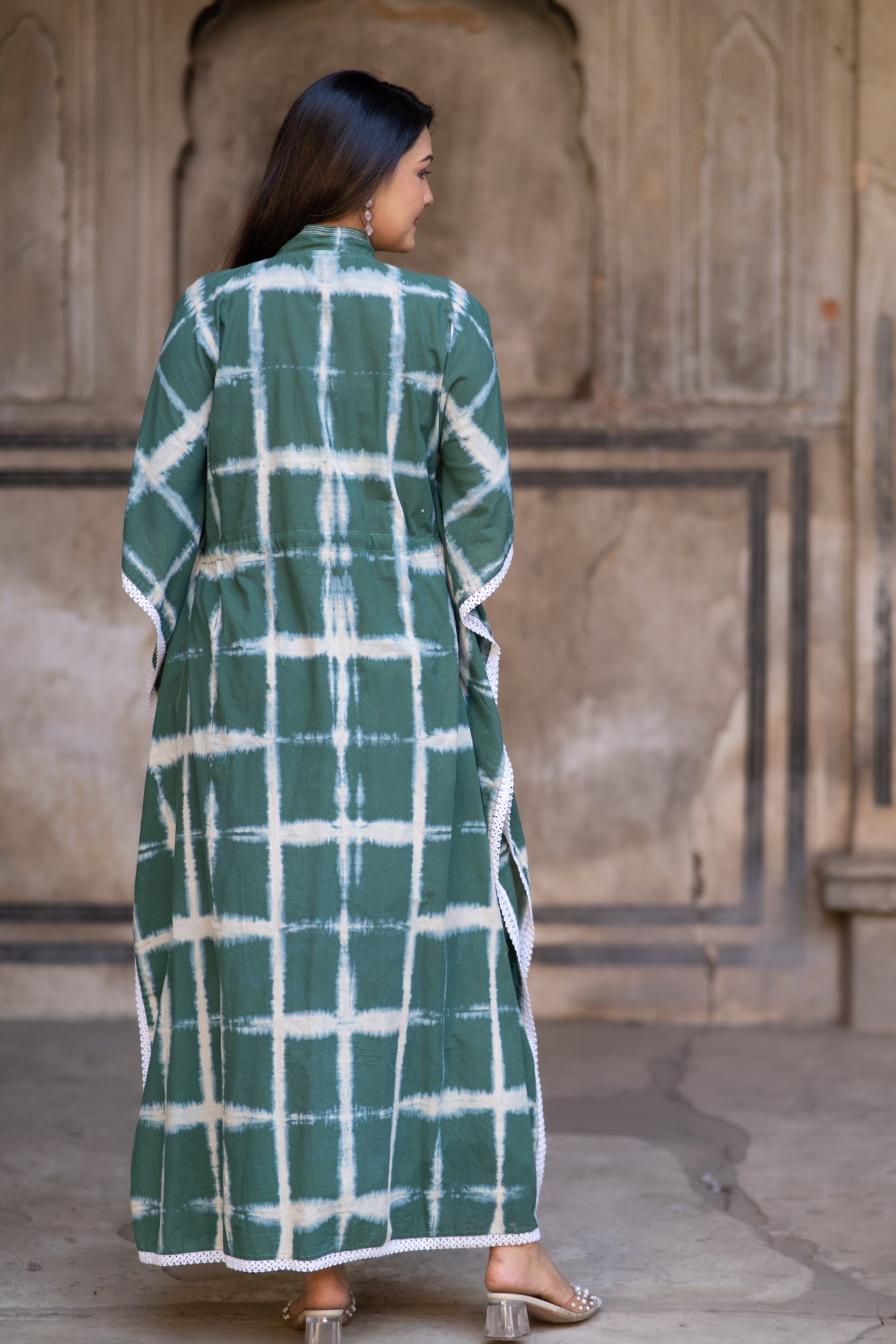 GREEN SHIBORI KAFTAN-NVK515