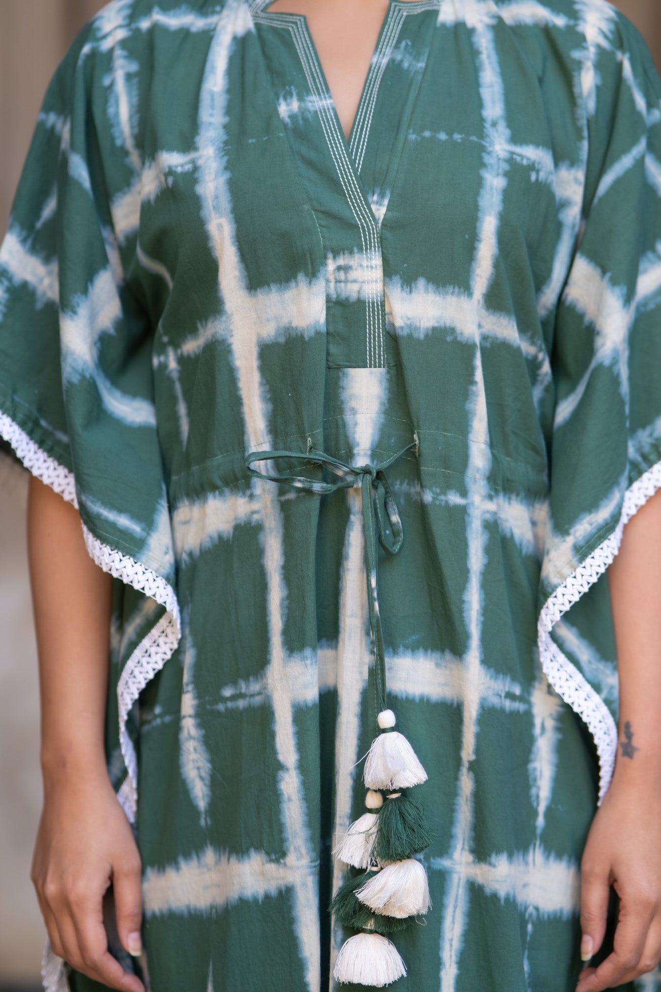 GREEN SHIBORI KAFTAN-NVK515