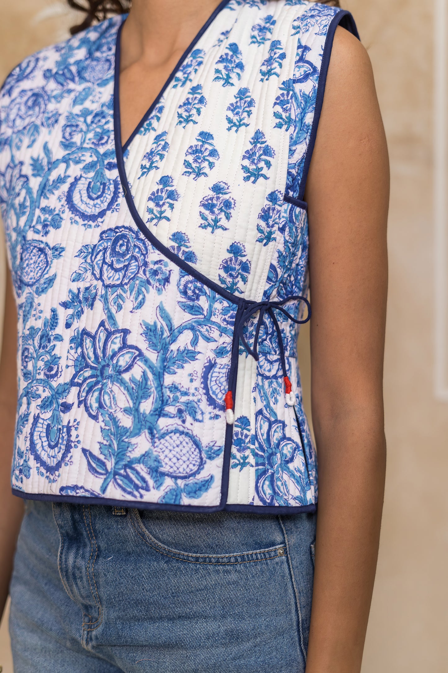 Blue Angrakha Quilted Jacket-NVQJ618