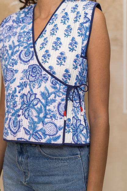 Blue Angrakha Quilted Jacket-NVQJ618