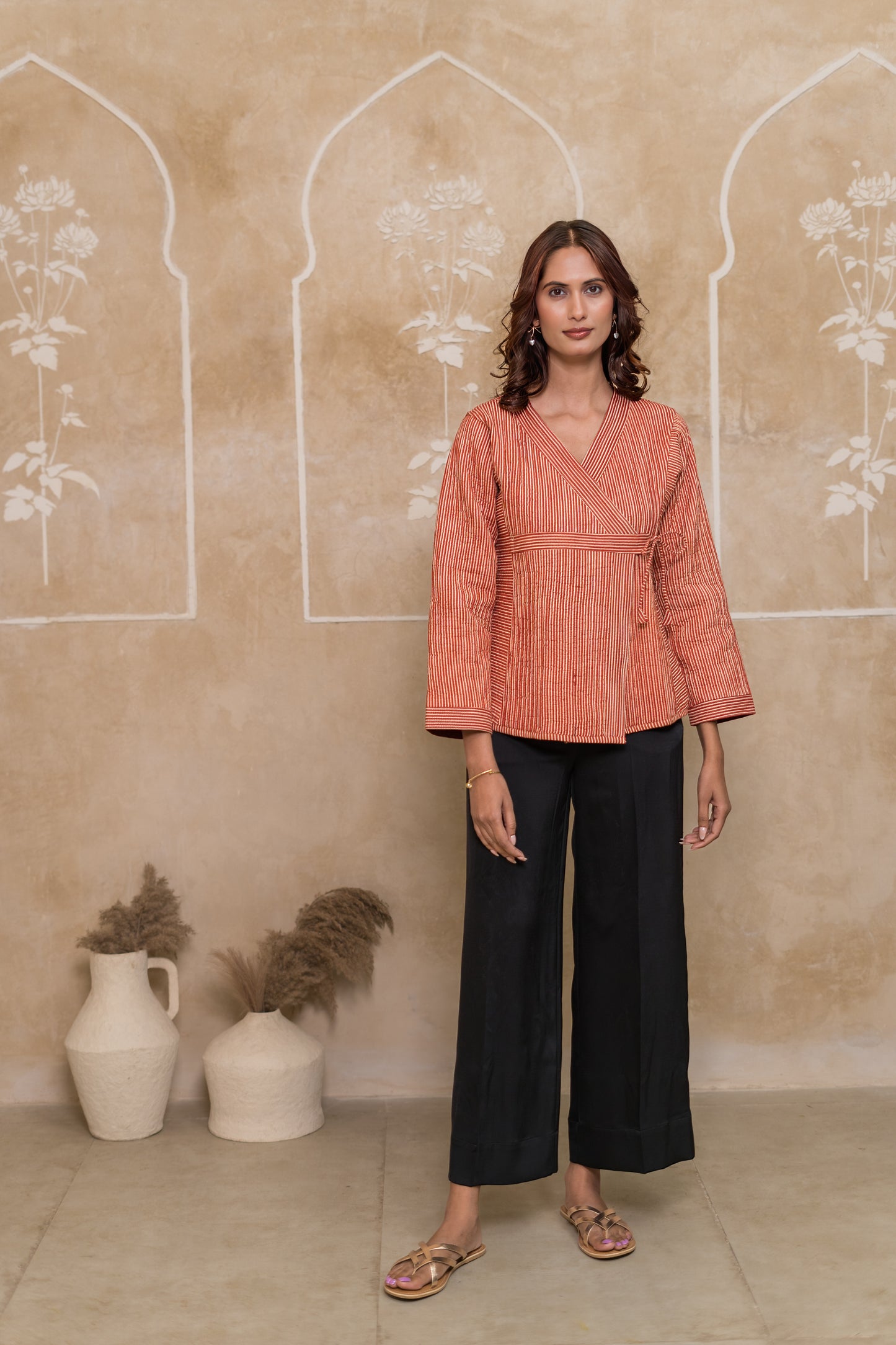 Bagru Striped Angrakha Jacket-NVQJ625