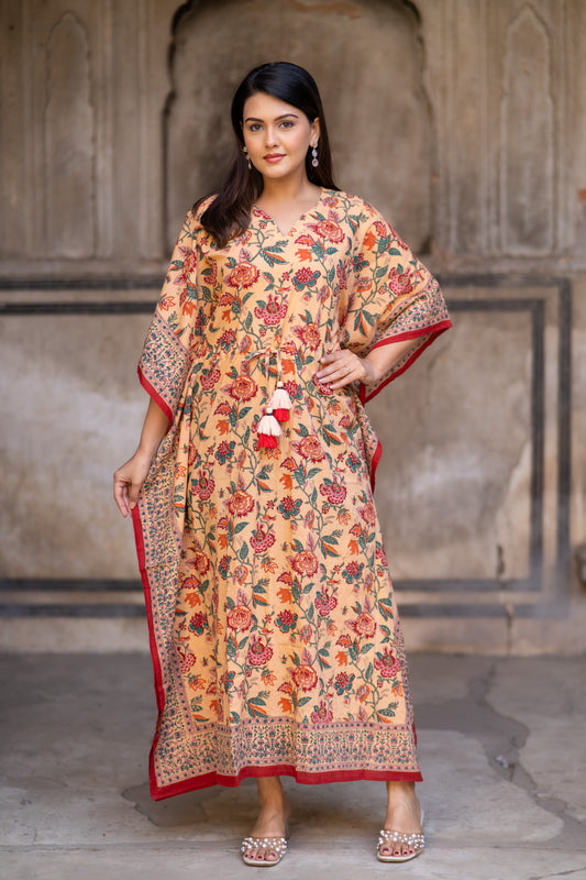 MULTICOLOR FLORAL BLOCK PRINTED KAFTAN-NVK518