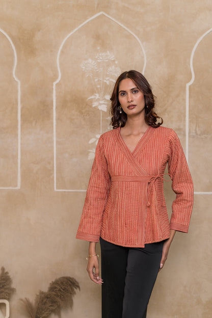 Bagru Striped Angrakha Jacket-NVQJ625