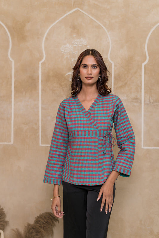 Checks Khari Handloom Angrakha Jacket-NVQJ626