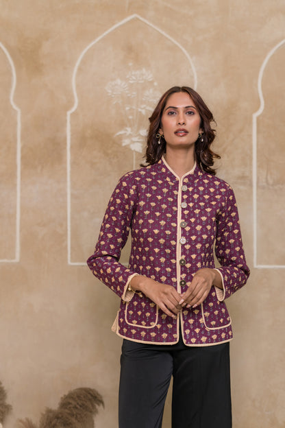 Purple Reversible Quilted Jacket-NVQJ622