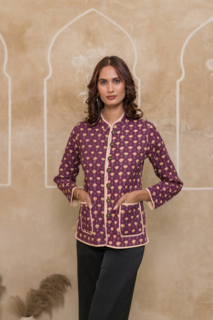 Purple Reversible Quilted Jacket-NVQJ622
