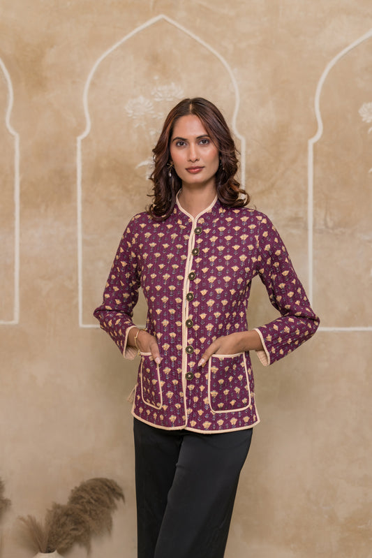 Purple Reversible Quilted Jacket-NVQJ622