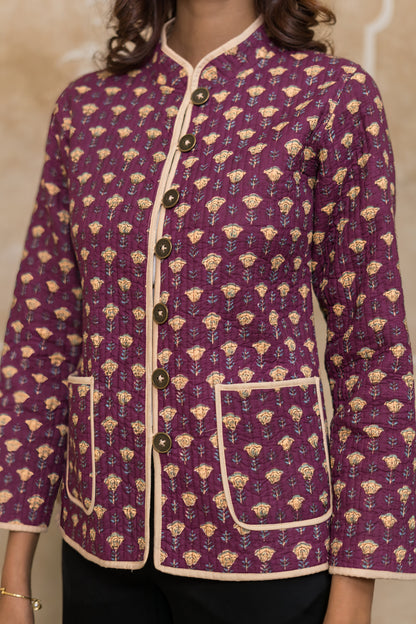 Purple Reversible Quilted Jacket-NVQJ622