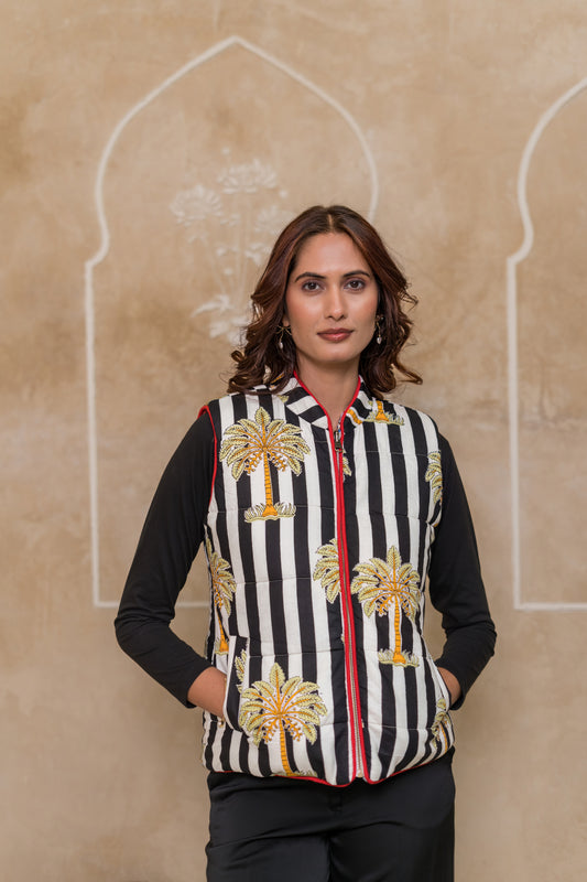 Black Reversible Quilted Sleeveless Jacket-NVQJ624