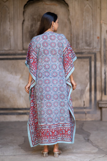 BLUE RED BLOCK PRINTED KAFTAN-NVK517