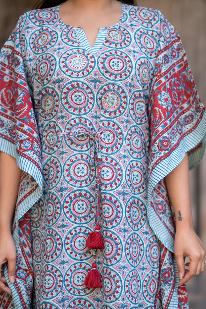 BLUE RED BLOCK PRINTED KAFTAN-NVK517