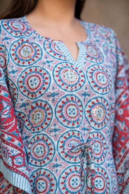 BLUE RED BLOCK PRINTED KAFTAN-NVK517