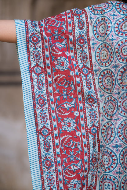 BLUE RED BLOCK PRINTED KAFTAN-NVK517