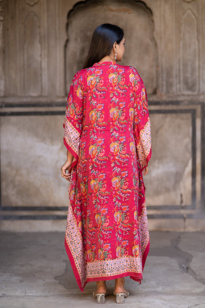 PINK FLORAL BLOCK PRINTED KAFTAN-NVK521