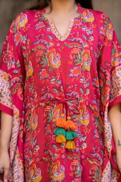 PINK FLORAL BLOCK PRINTED KAFTAN-NVK521