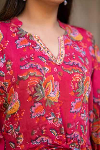 PINK FLORAL BLOCK PRINTED KAFTAN-NVK521