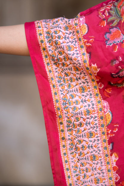PINK FLORAL BLOCK PRINTED KAFTAN-NVK521