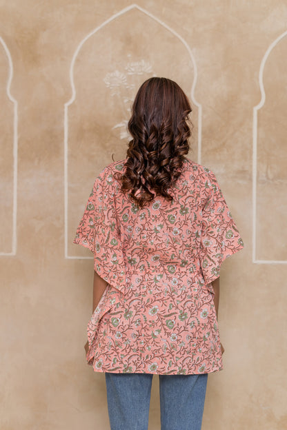 PEACH BLOCK PRINTED KAFTAN TOP-NVK541