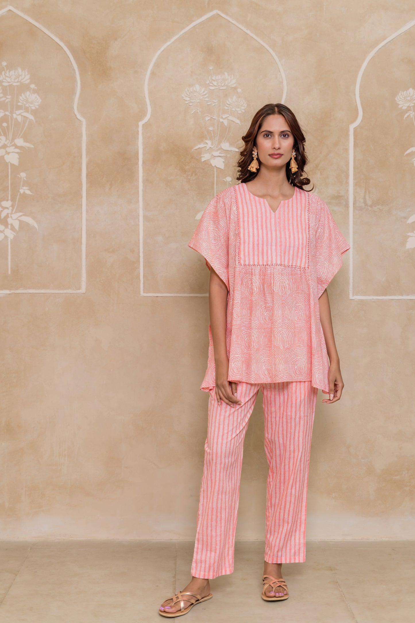 Peach Printed Cotton Co-ord Set-NVCD41