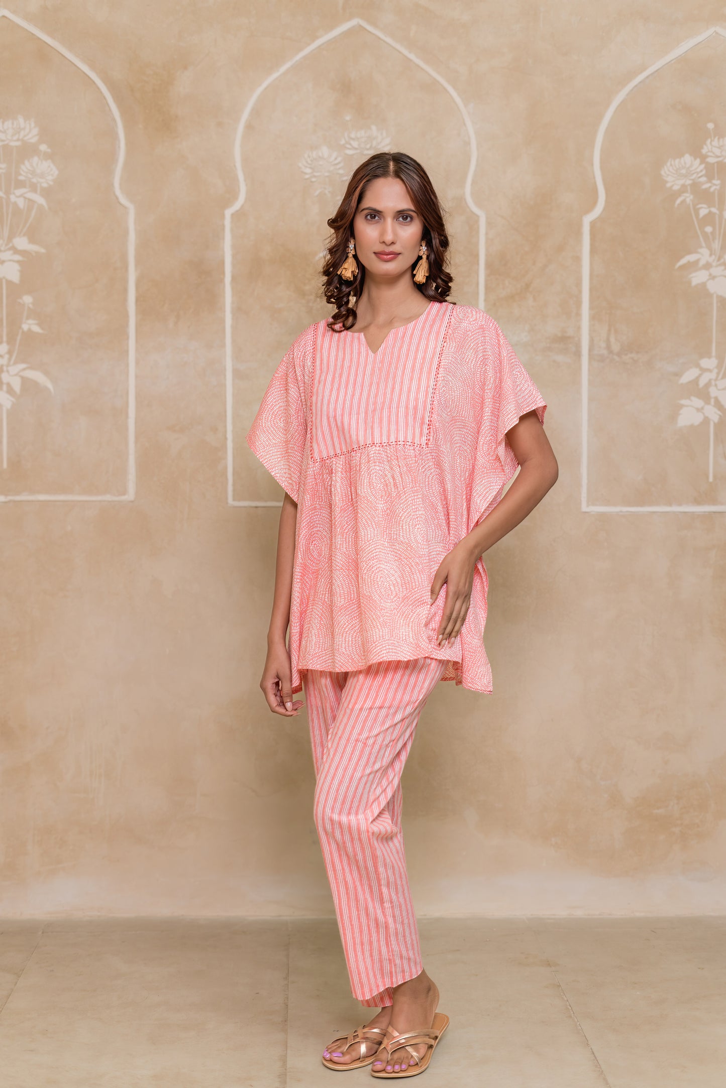 Peach Printed Cotton Co-ord Set-NVCD41