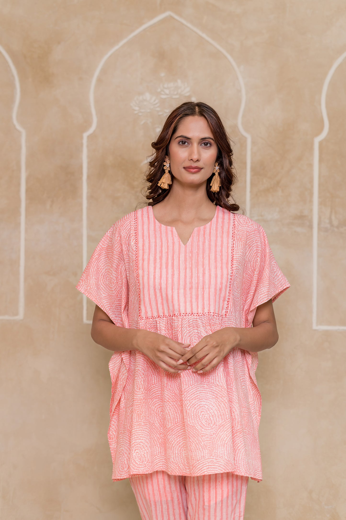 PEACH PRINTED KAFTAN TOP-NVK542