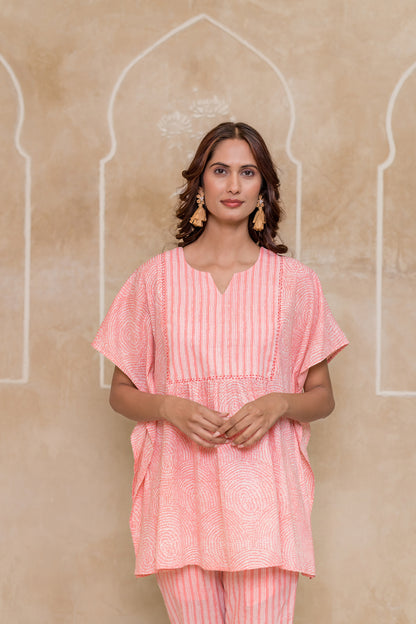 PEACH PRINTED KAFTAN TOP-NVK542