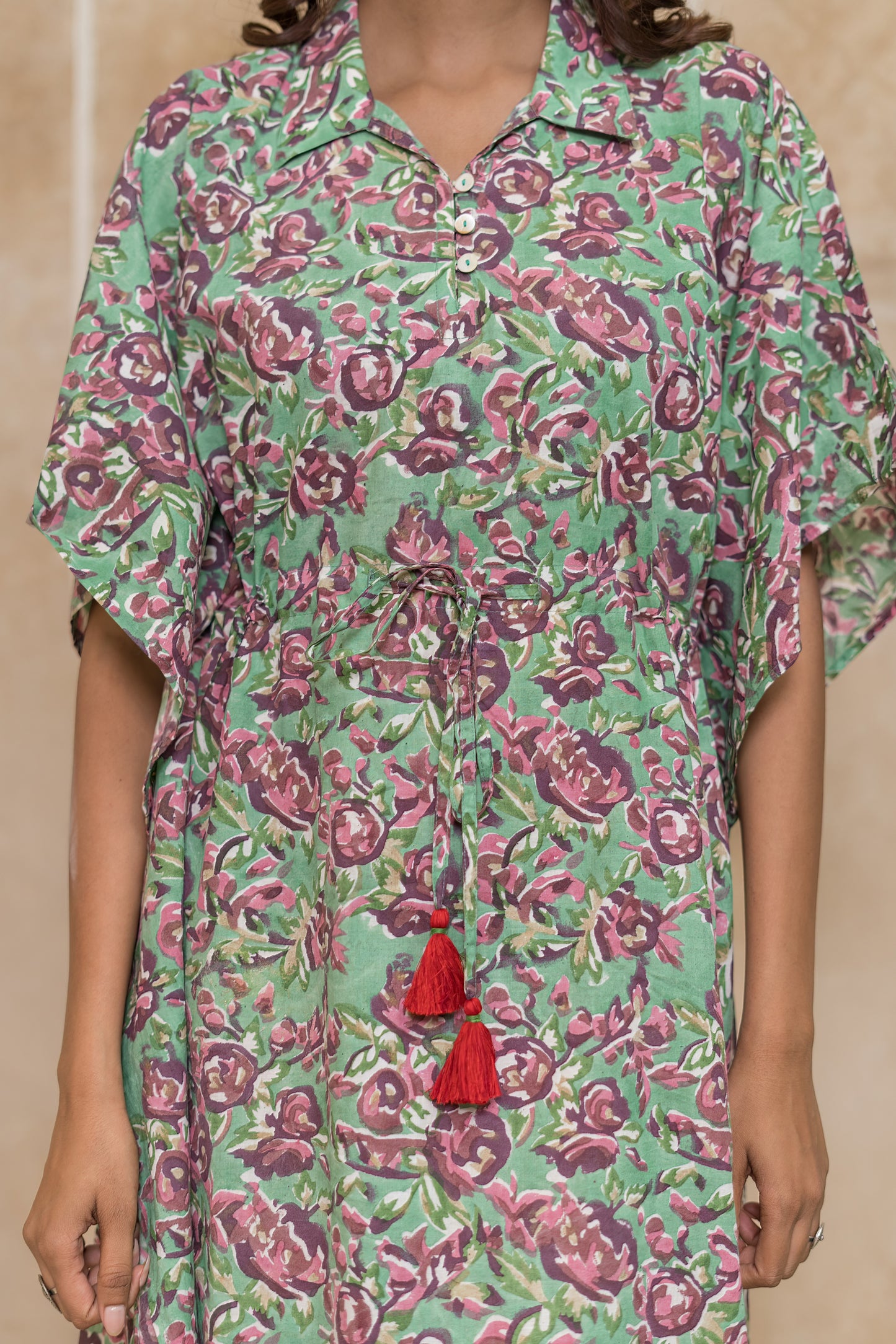 Green Hand Block Printed Cotton Kaftan -NVK543