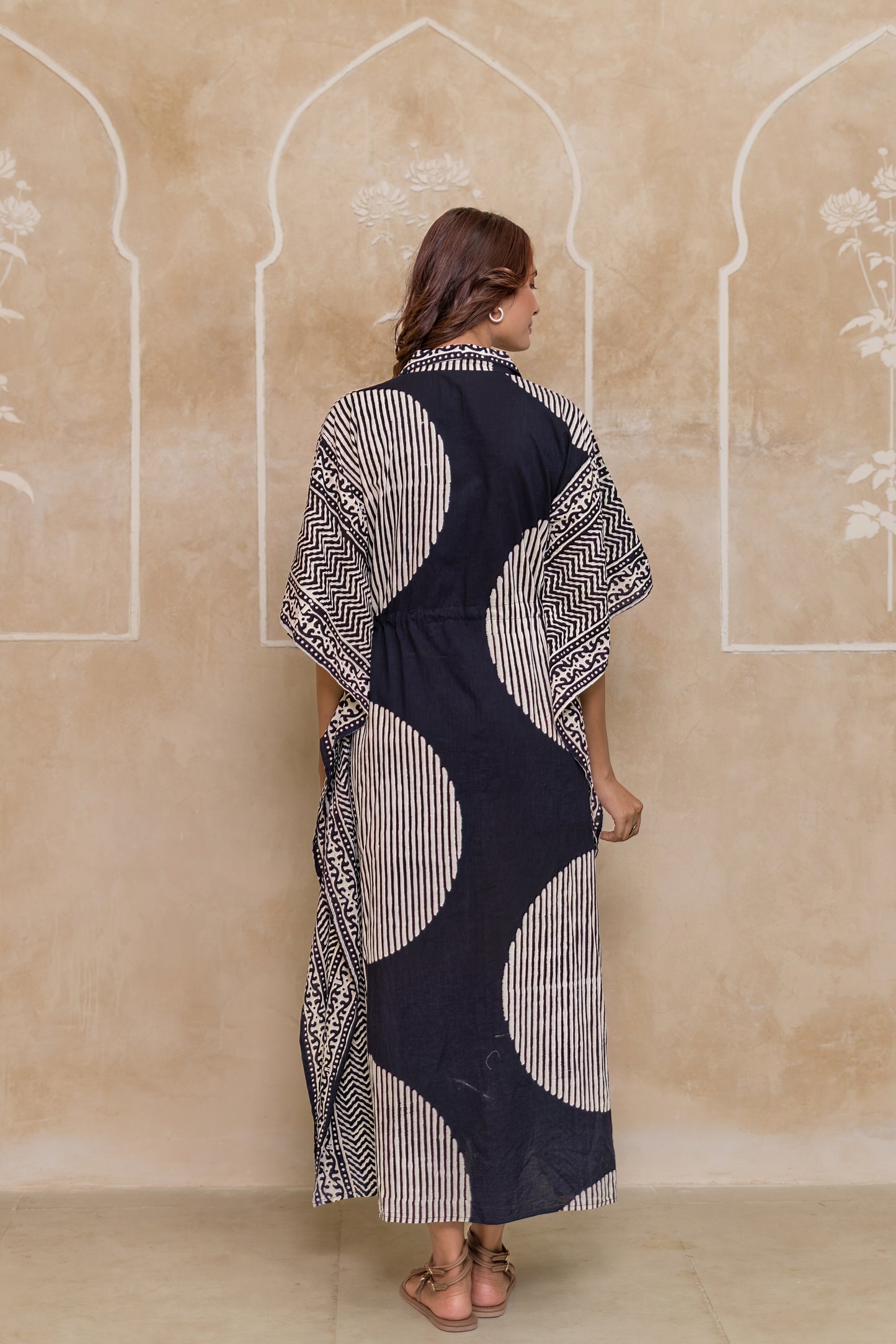 Black Geometric Block Printed Kaftan - NVK554