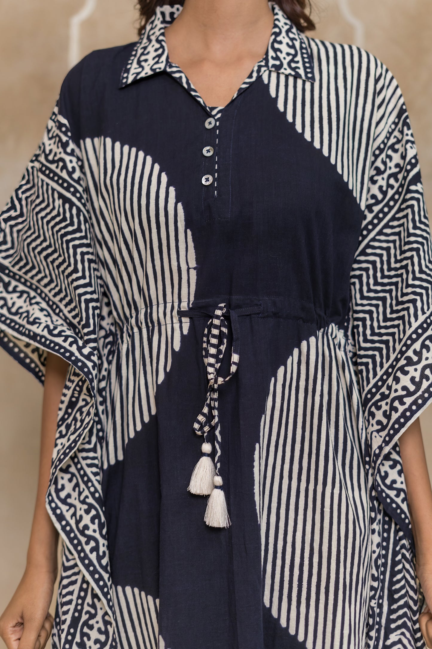 Black Geometric Block Printed Kaftan - NVK554