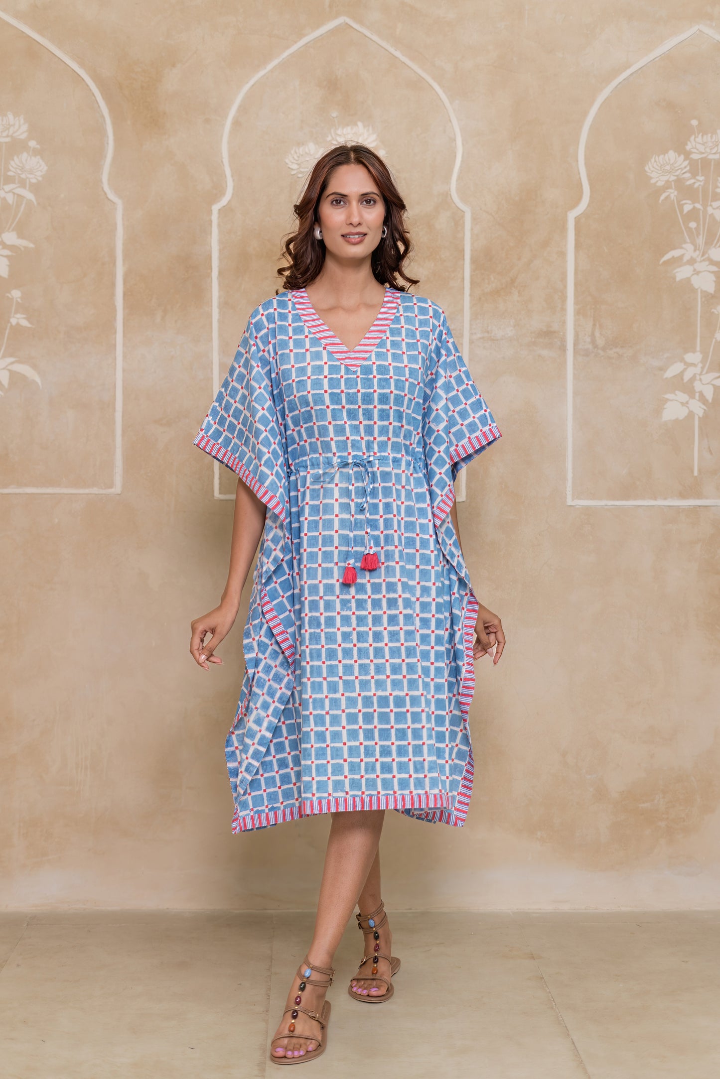 Blue Block Printed Cotton Kaftan -NVK544
