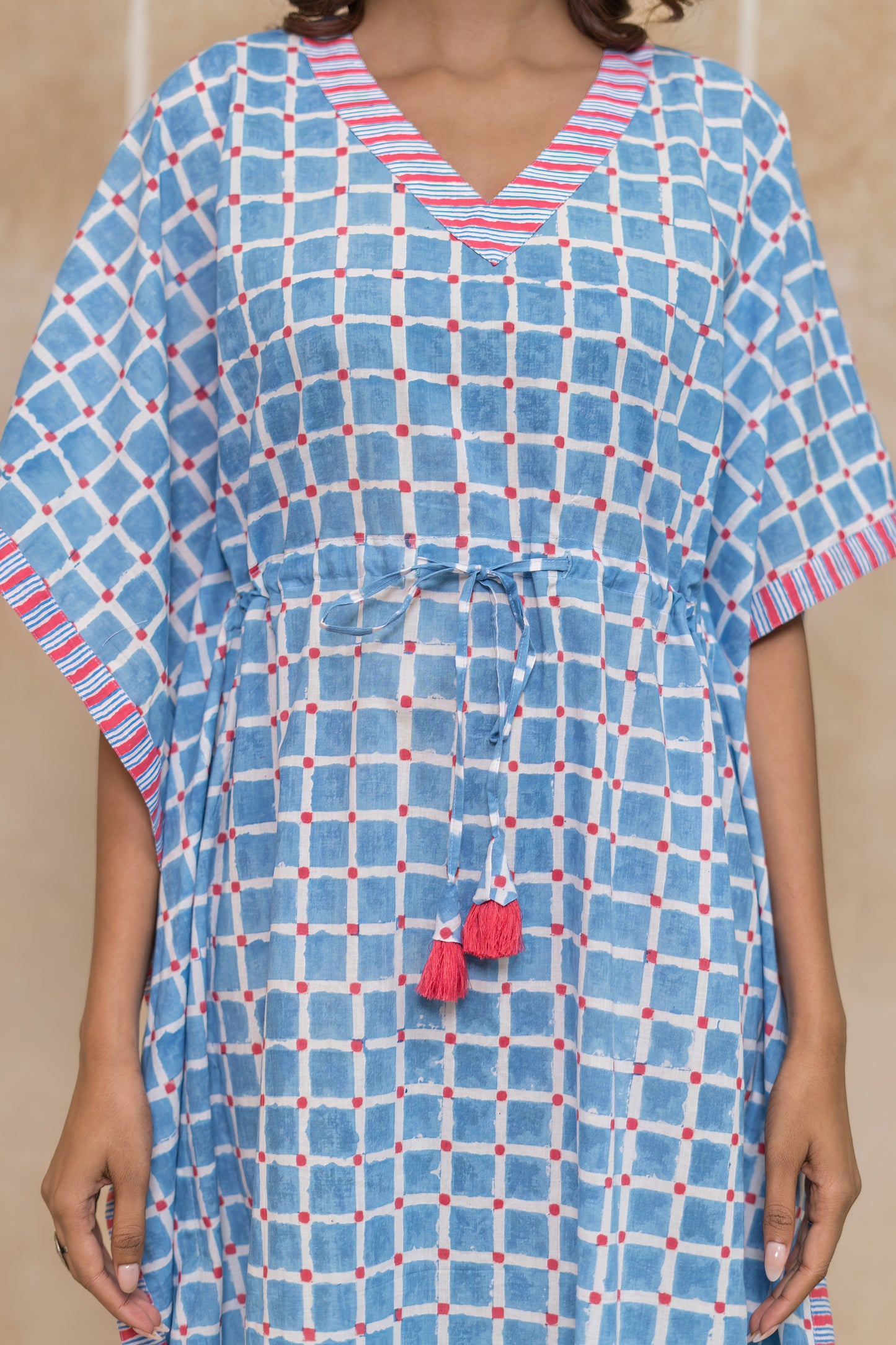 Blue Block Printed Cotton Kaftan -NVK544