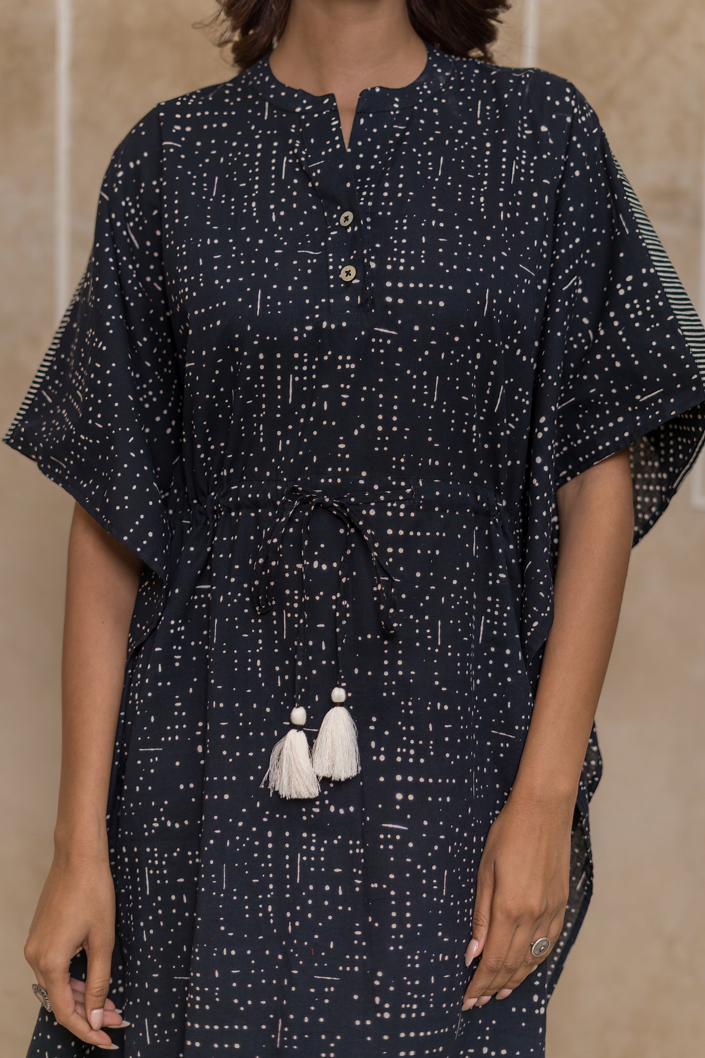 Black Block Printed Cotton Kaftan -NVK545