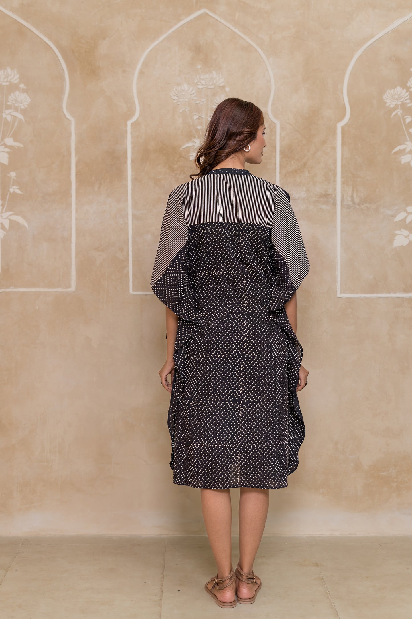 Black Block Printed Cotton Kaftan -NVK545