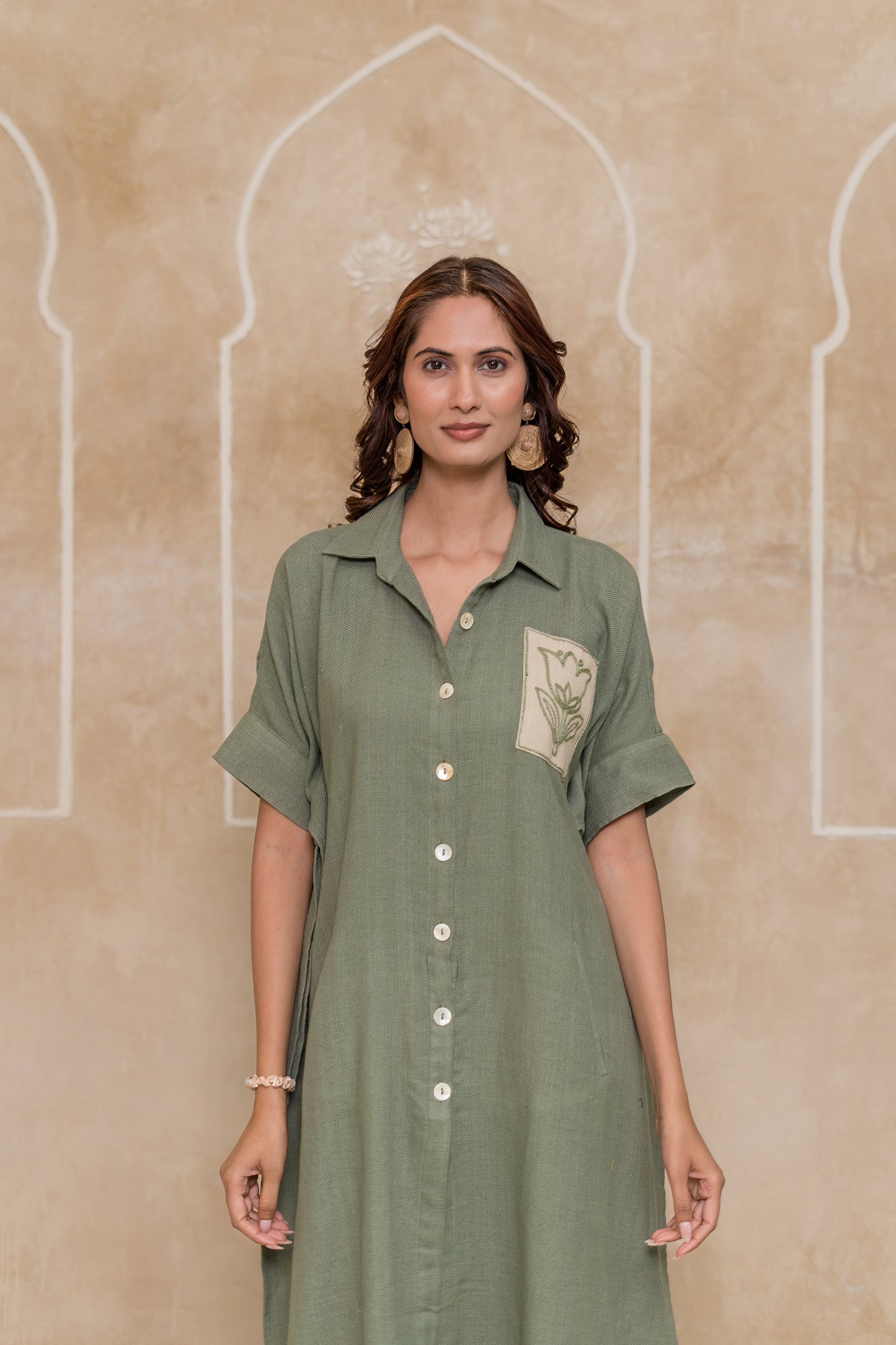 Green Handloom Khari Embroidered Kaftan - NVK548