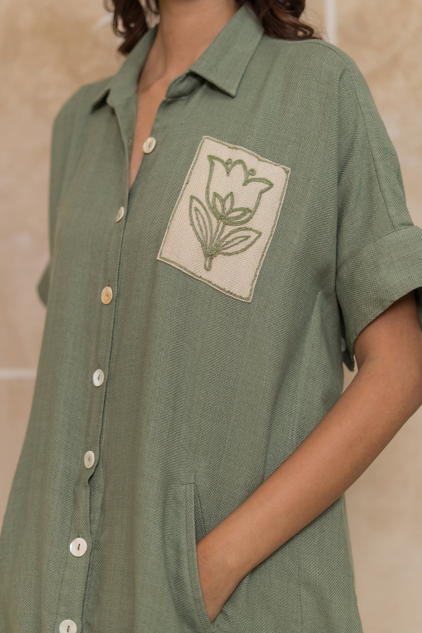 Green Handloom Khari Embroidered Kaftan - NVK548