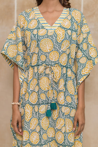 Green Floral Printed Kaftan Dress- NVK553