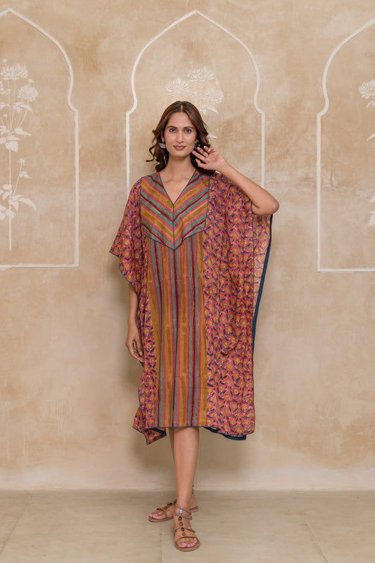 Multicolor Block Printed Cotton Kaftan -NVK547