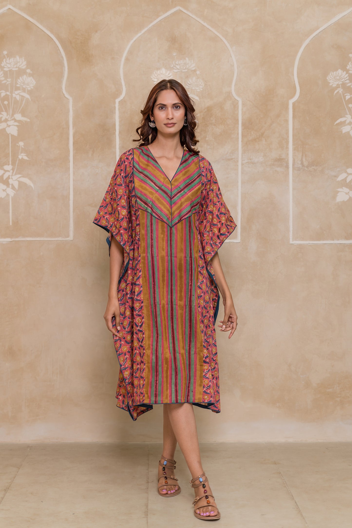 Multicolor Block Printed Cotton Kaftan -NVK547