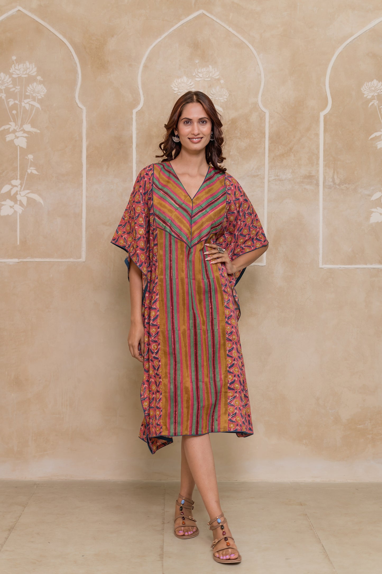Multicolor Block Printed Cotton Kaftan -NVK547