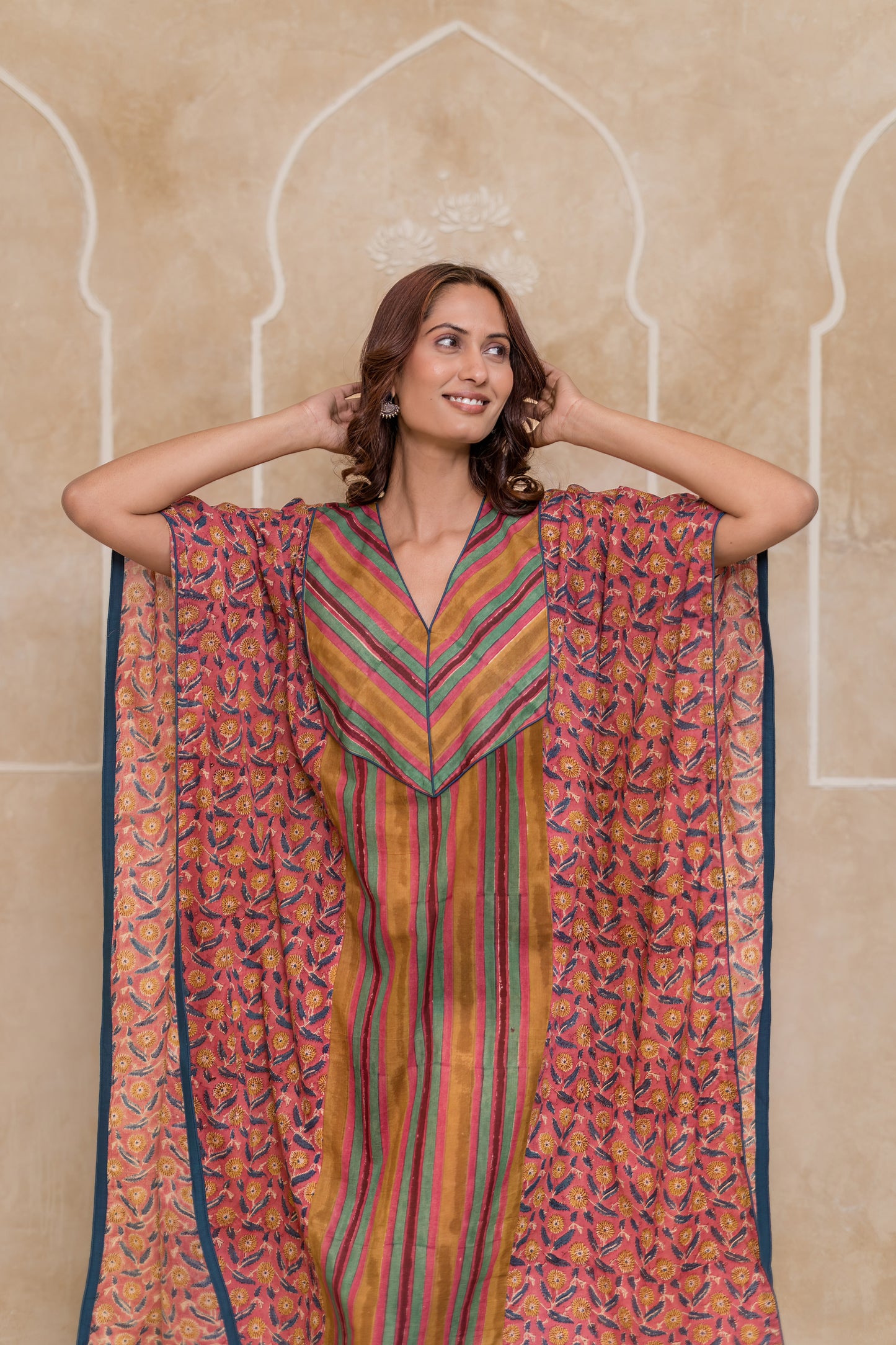 Multicolor Block Printed Cotton Kaftan -NVK547
