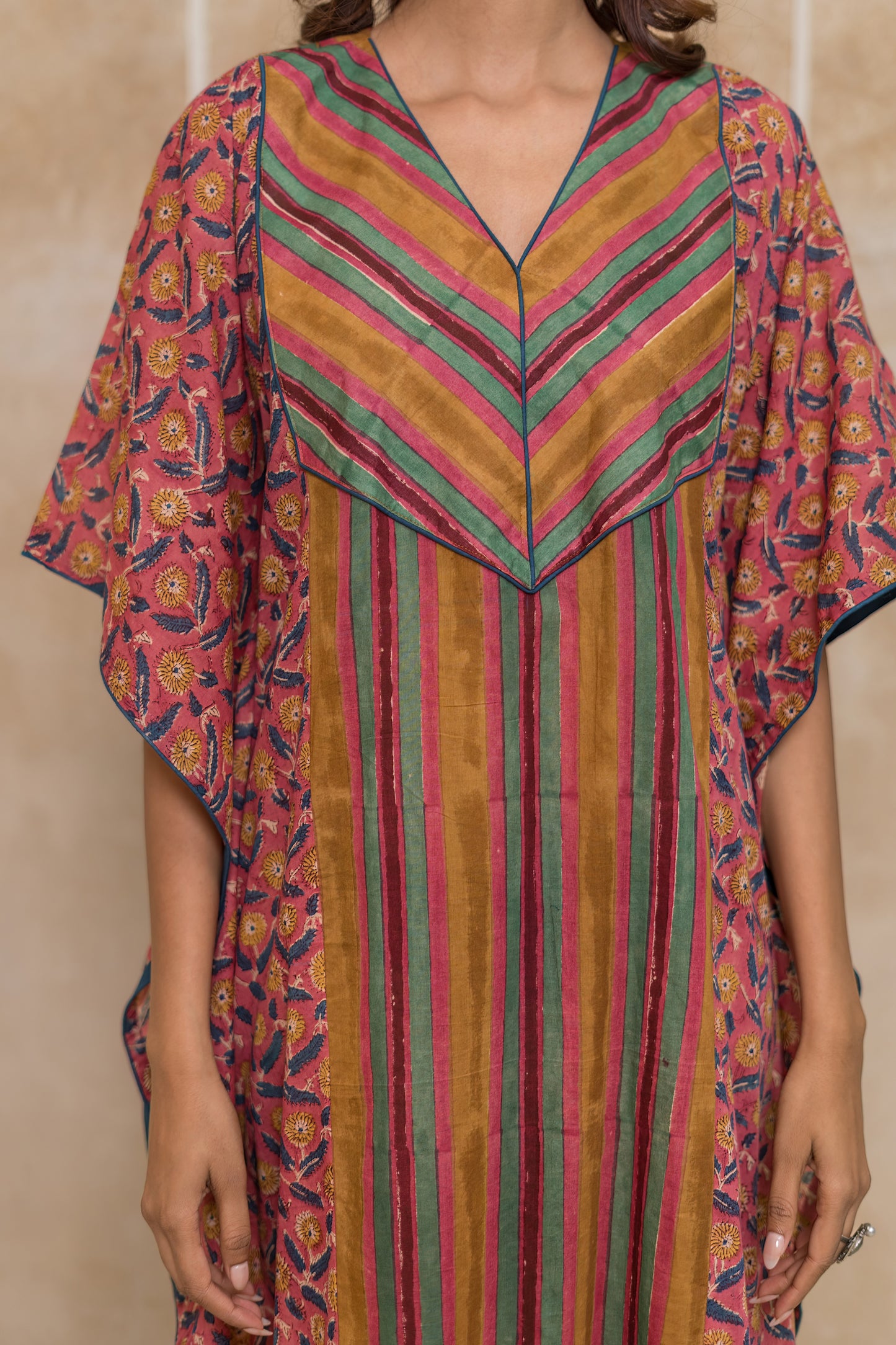 Multicolor Block Printed Cotton Kaftan -NVK547