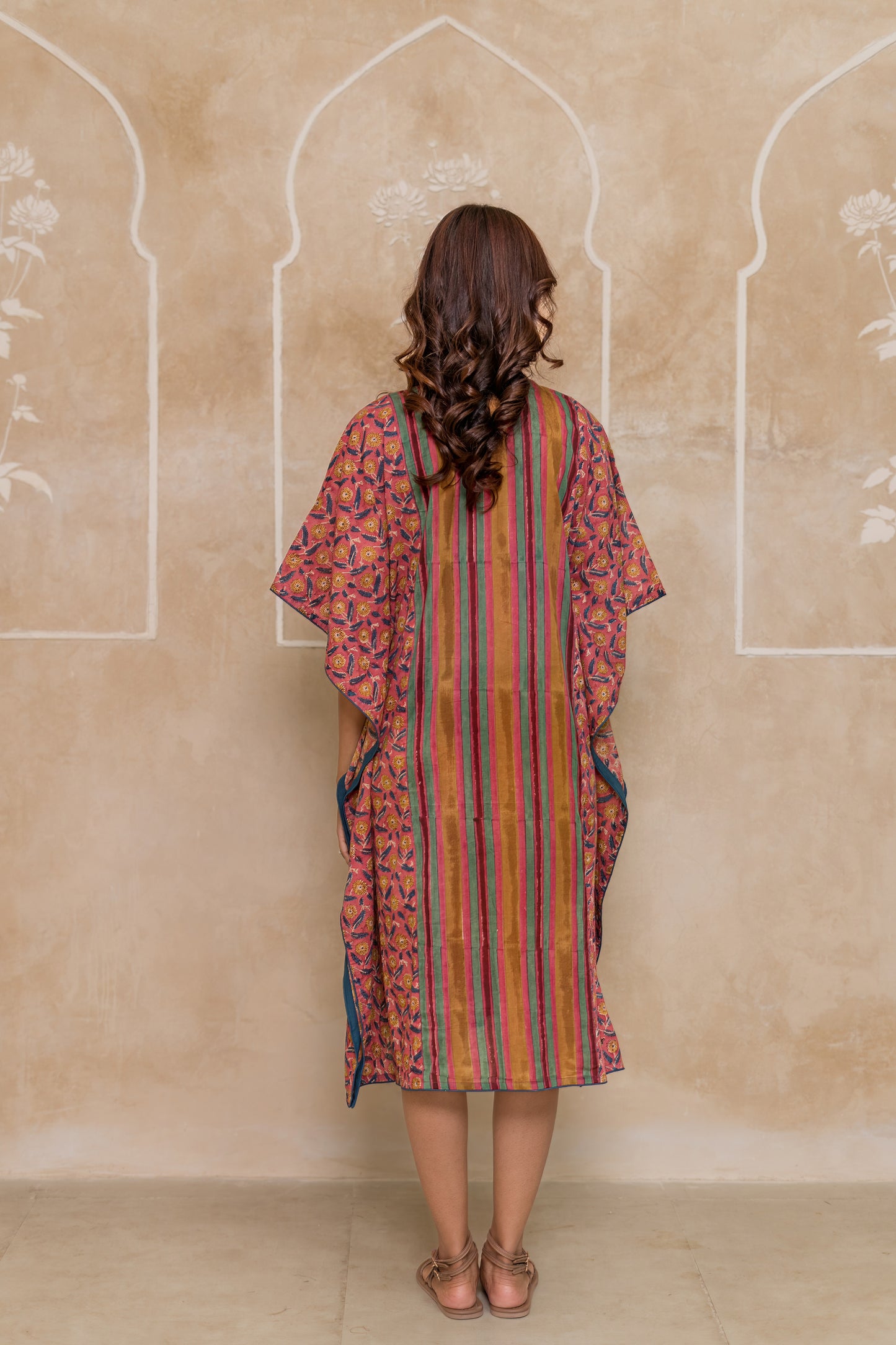 Multicolor Block Printed Cotton Kaftan -NVK547