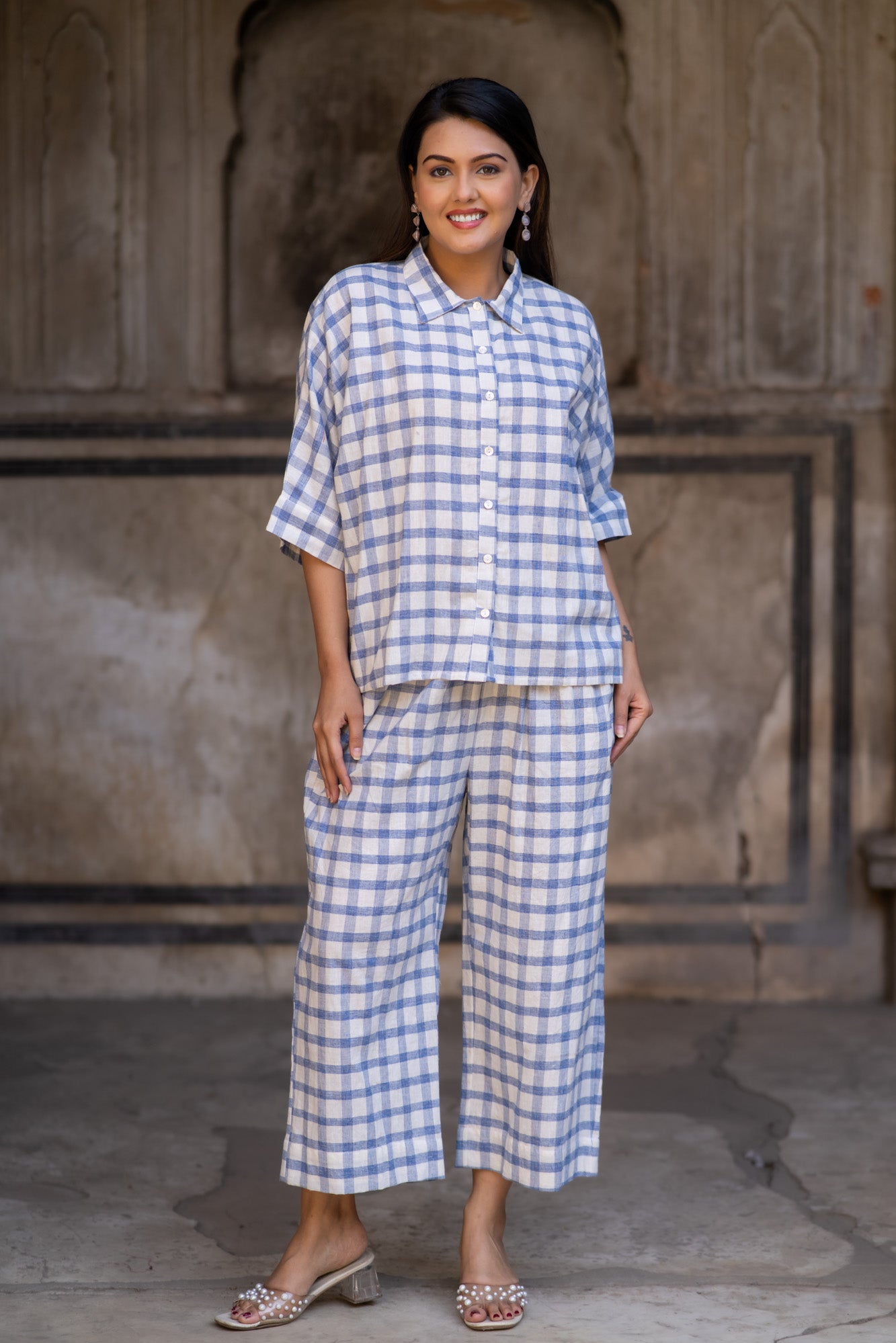 Checks Khari Cotton Co-Ord Set-NVCD31