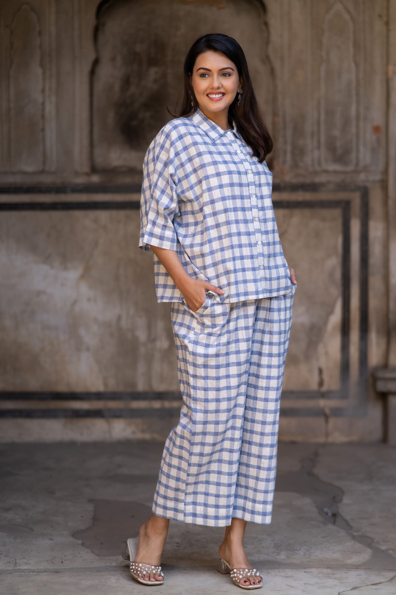 Checks Khari Cotton Co-Ord Set-NVCD31