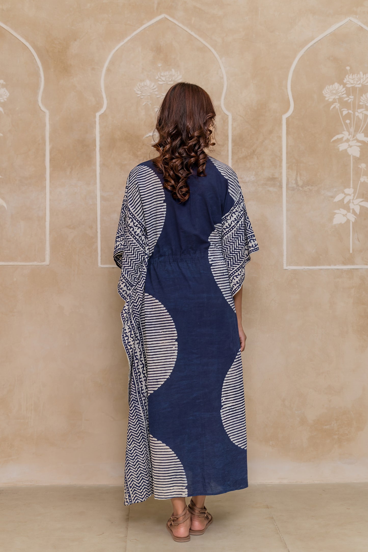 Indigo Geometric Block Printed Kaftan - NVK555