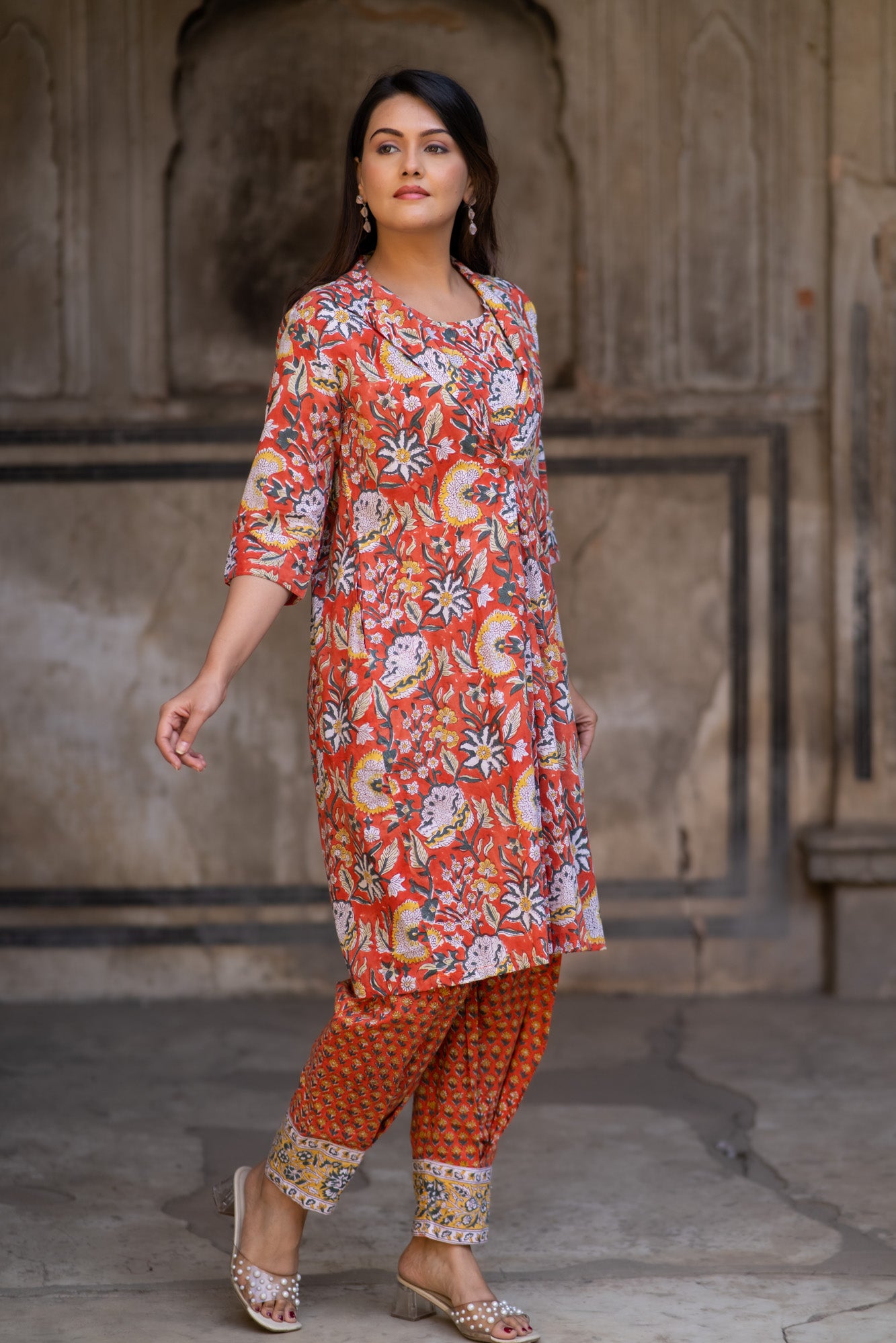 Orange Block Printed Co-Ord Set-NVCD33