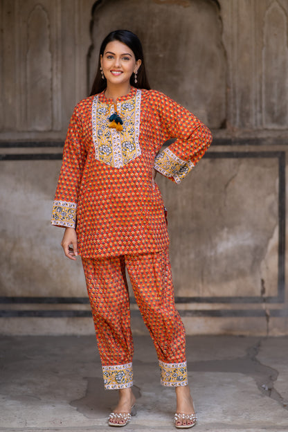 Orange Booti Co-ord Set-NVCD34