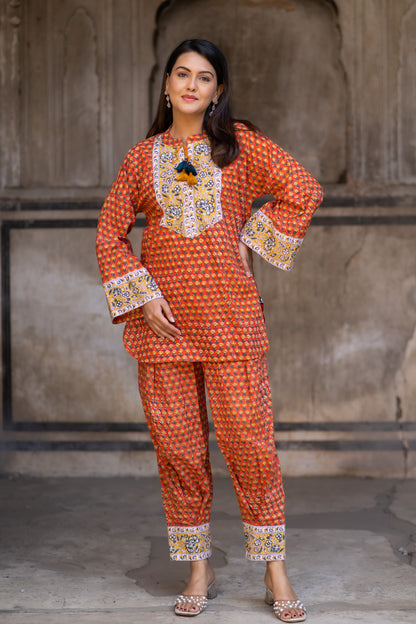 Orange Booti Co-ord Set-NVCD34