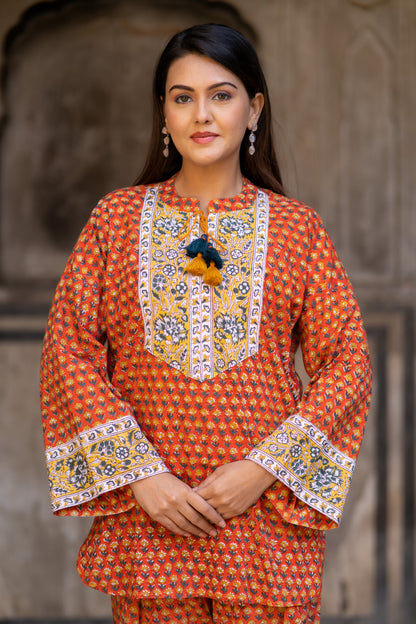 Orange Booti Co-ord Set-NVCD34