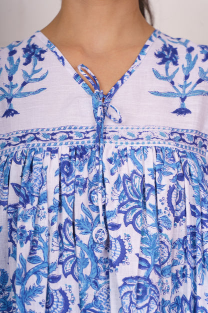 White Blue Block Printed Top-NFT145